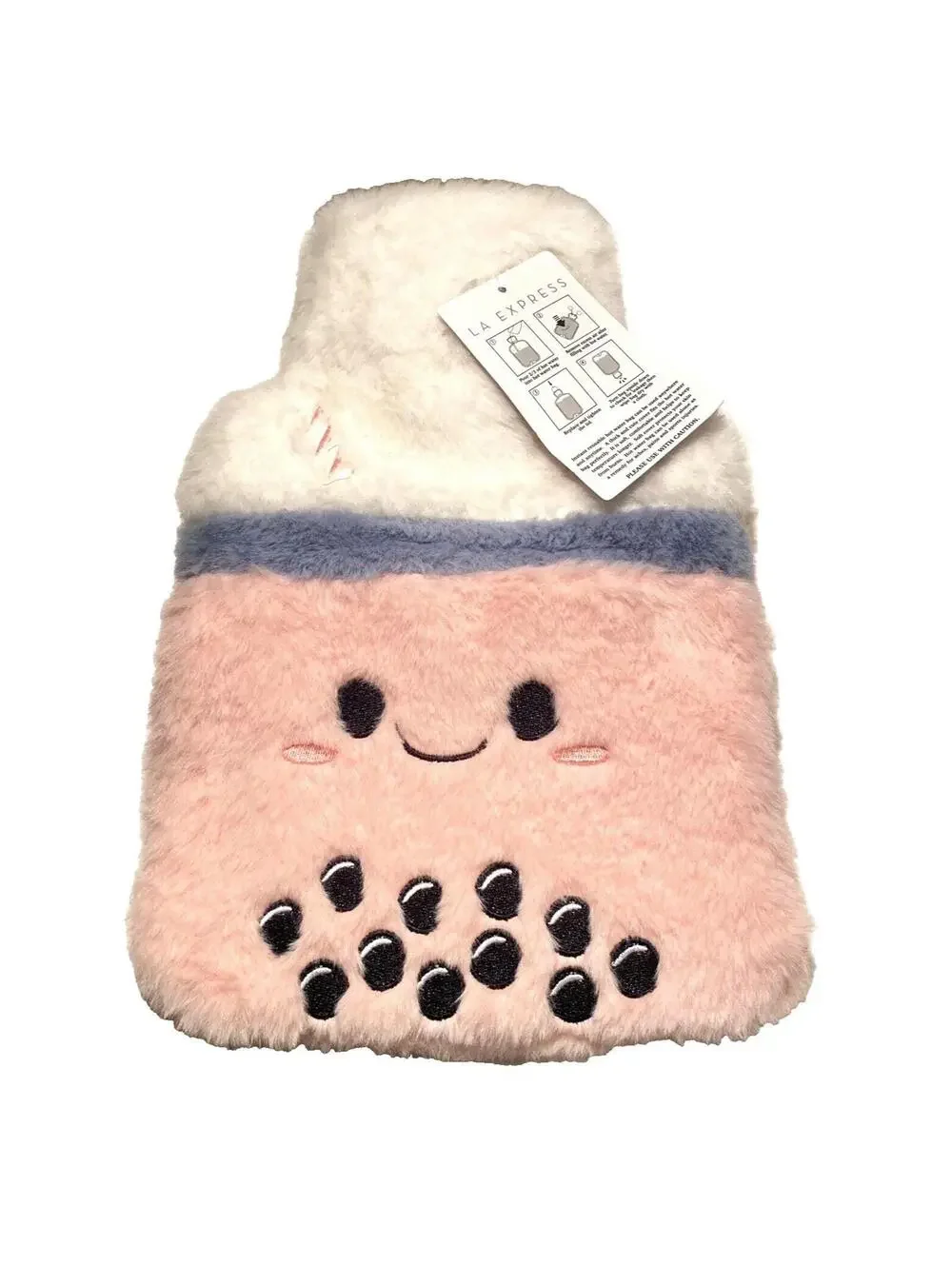 Boba Hot Water Bottle, Cute Boba Drink Plush Warm Water Bag, Soft Cozy New Pink